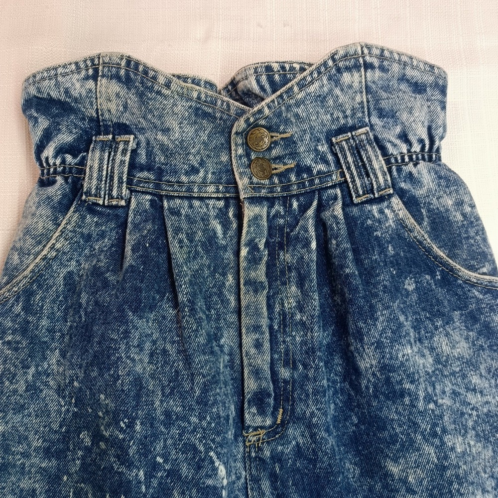 Stuffed Shirt Vtg 80s Denim Skirt Womens 7/8 Acid Wash Buttons Elastic Waist - Picture 2 of 7